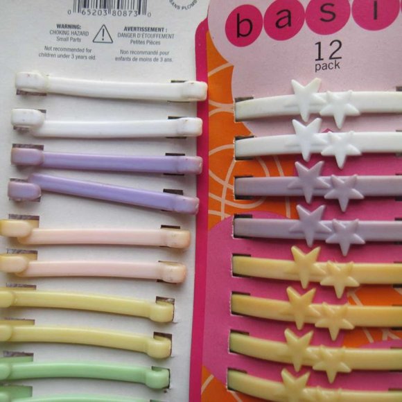12 Just Basic All Plastic Hair Barrettes Clips Pins Design No Metal Allergy Safe - Picture 15 of 16